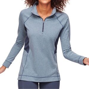 T by Talbots‎ On The Move Stripe Half Zip Pullover Size PS EUC Blue White UPF 50